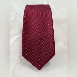 Hugo Boss Designer Dotted Silk Tie. Color: Merlot